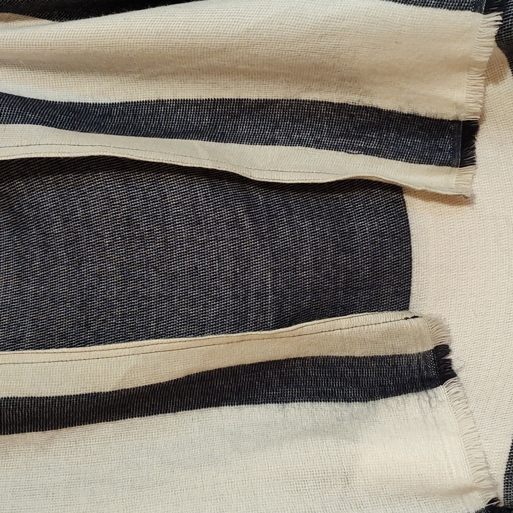 Francesca's Hooded Shawl Navy Cream Color Block Waterfall High-Low Hem Fringe OS - Picture 3 of 12